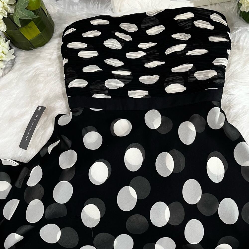 NEW Ann Taylor Silk Ruched A-line Fit Flare Strapless Polka Dot Midi Dress 2 NWT - Picture 10 of 16